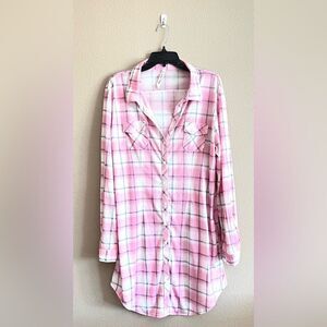 White Mark Pink Plaid Tunic Button Down